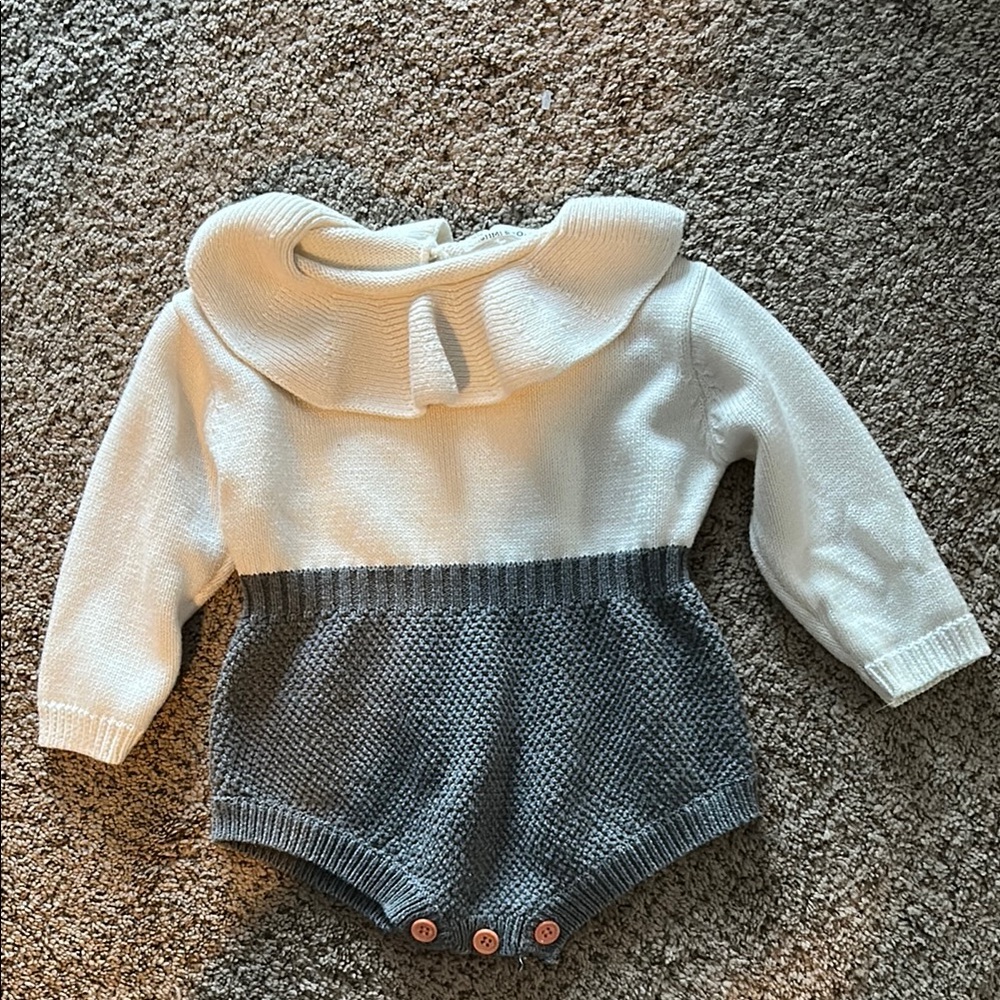 Ashmi & Co  White and Gray Baby Romper ruffled bodysuit 18-24